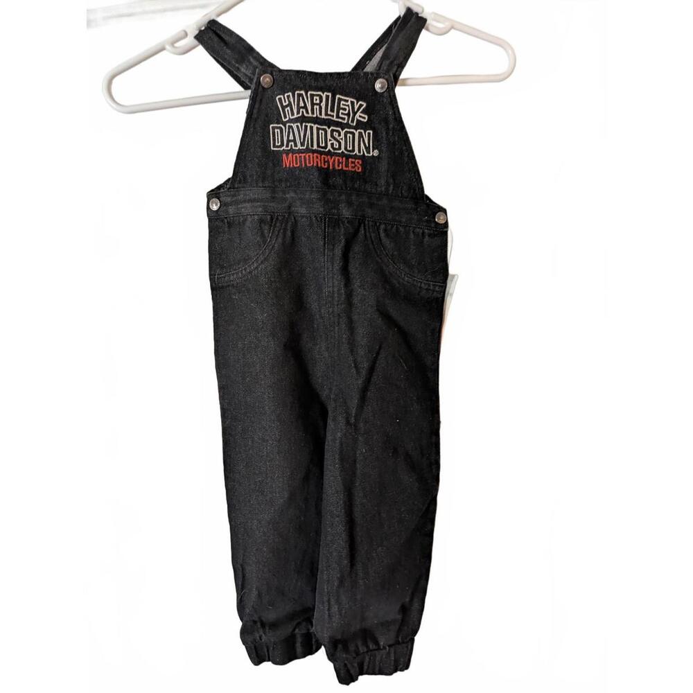 Harley-Davidson Infant Black Denim Overalls 12/18M